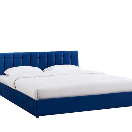 Blue Velvet Plush Ottoman Storage Bed Frame - Double or Super King-Bargainia.com