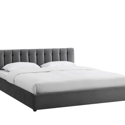 Dark Grey Velvet Plush Ottoman Storage Bed Frame - Double or Super King-Bargainia.com
