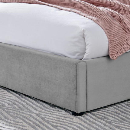 Light Grey Velvet Plush Ottoman Storage Bed Frame - Double or Super King-Bargainia.com