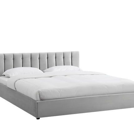 Light Grey Velvet Plush Ottoman Storage Bed Frame - Double or Super King-Bargainia.com