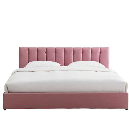 Pink Velvet Plush Ottoman Storage Bed Frame - Double or Super King-Bargainia.com