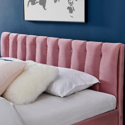 Pink Velvet Plush Ottoman Storage Bed Frame - Double or Super King-Bargainia.com