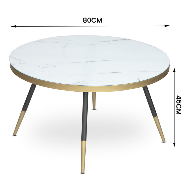 Marble Effect Coffee Table With Wooden Legs - 80 x 45cm-5056536100726-Bargainia.com