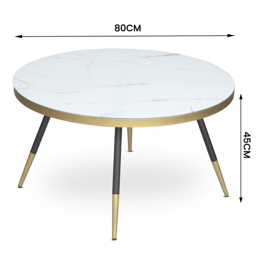 Marble Effect Coffee Table With Wooden Legs - 80 x 45cm-5056536100726-Bargainia.com