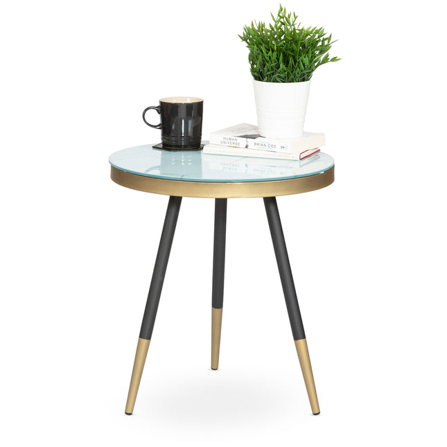 Marble Effect Side Table With Wooden Legs - 45 x 50cm Tables Clearance