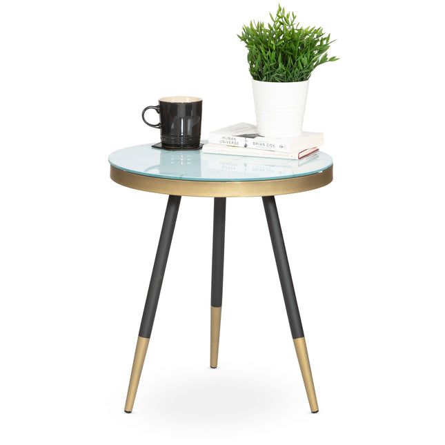 Marble Effect Side Table With Wooden Legs - 45 x 50cm-5056536100733-Bargainia.com