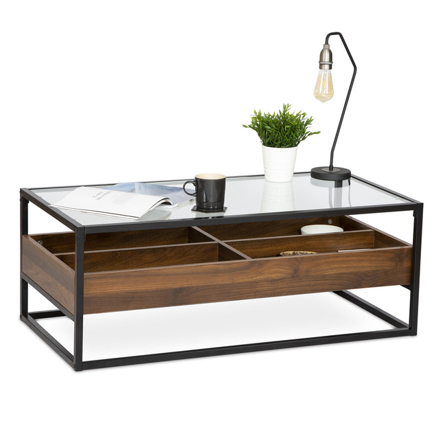 Collectors Industrial Walnut & Glass Coffee Table Tables Clearance