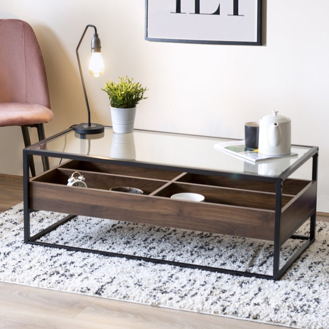 Collectors Industrial Walnut & Glass Coffee Table Tables Clearance