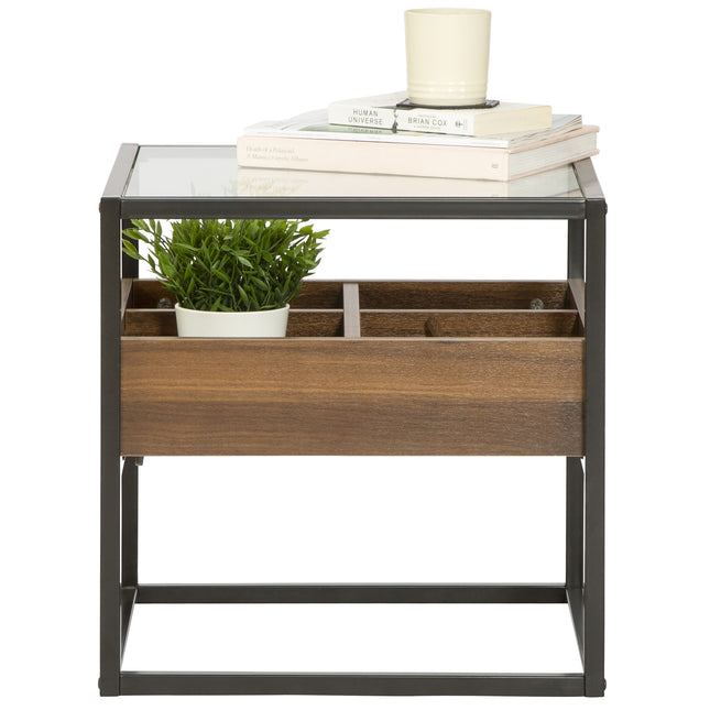 Glass Topped End Table with Wooden Storage Shelf-5056536100603-Bargainia.com