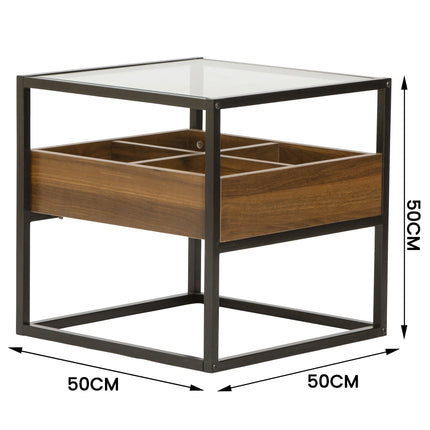 Glass Topped End Table with Wooden Storage Shelf-5056536100603-Bargainia.com
