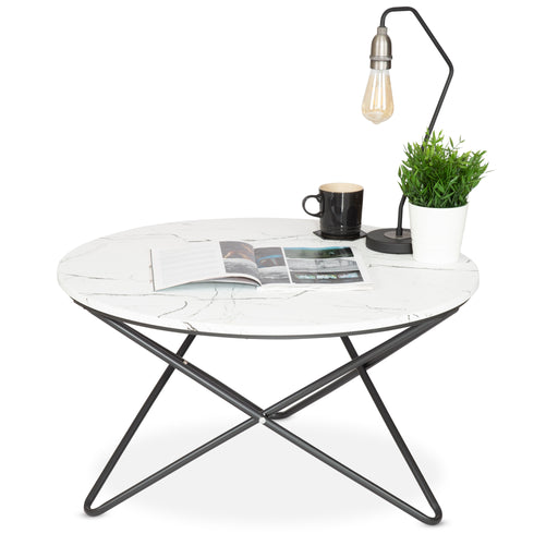 Marble Effect Coffee Table With Metal Legs - 80 x 45cm-5056536100641-Bargainia.com