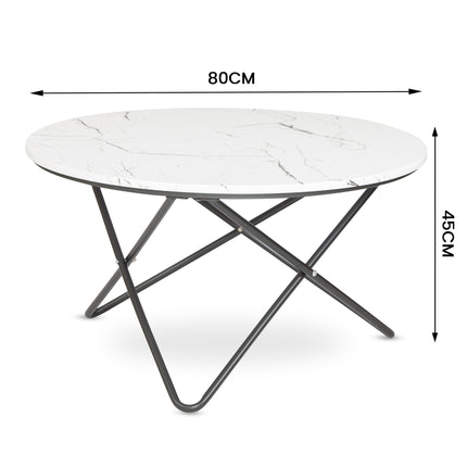 Marble Effect Coffee Table With Metal Legs - 80 x 45cm-5056536100641-Bargainia.com