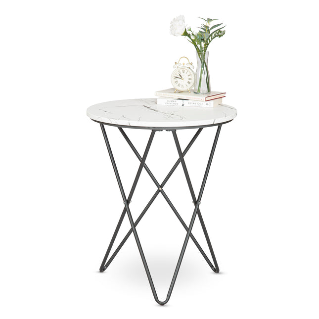 Marble Effect End Table With Metal Legs - 50 x 60cm Clearance