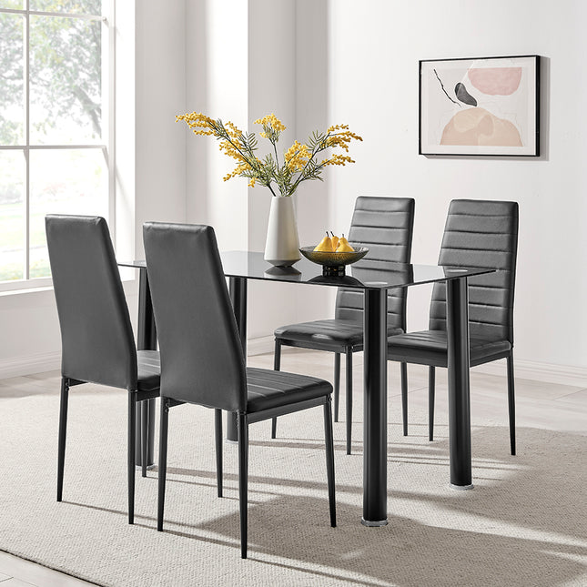 Dining Table and Black Faux Leather Chairs Set of 4 - Moderno