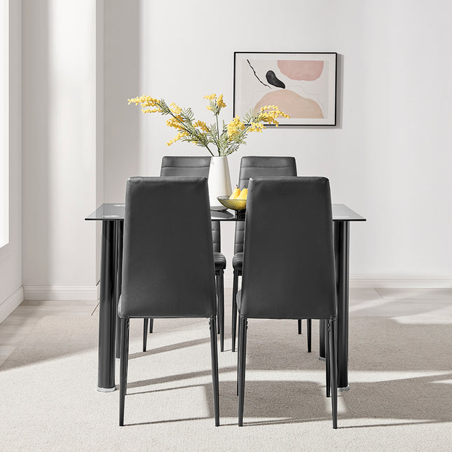 Dining Table and Black Faux Leather Chairs Set of 4 - Moderno