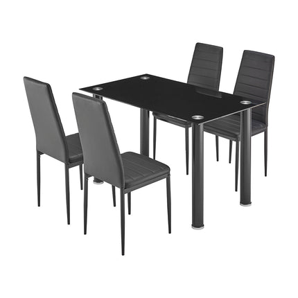 Glass Dining Table and Chairs Set of 4 - Black