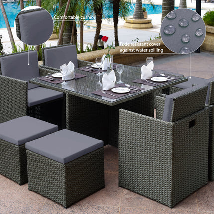 Duomo Rattan Cube Garden Furniture 8 Seater Table & Chairs Set With Rain Cover