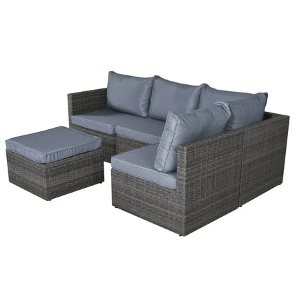 6 Seater Rattan Corner Sofa & Footstool Garden Furniture Set-5056536100252-Bargainia.com