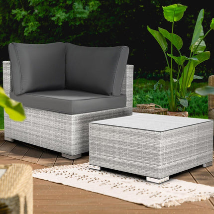 Grey Rattan Armchair & Table Garden Set-Bargainia.com