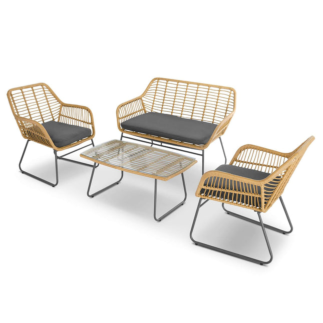 4 Piece Wicker Rattan Garden Sofa, Table & Chairs Set-Bargainia.com