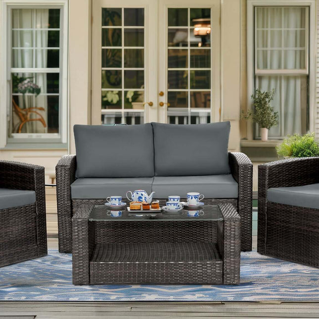 Mona 4-Piece Outdoor Rattan Lounge Set With Rain Cover