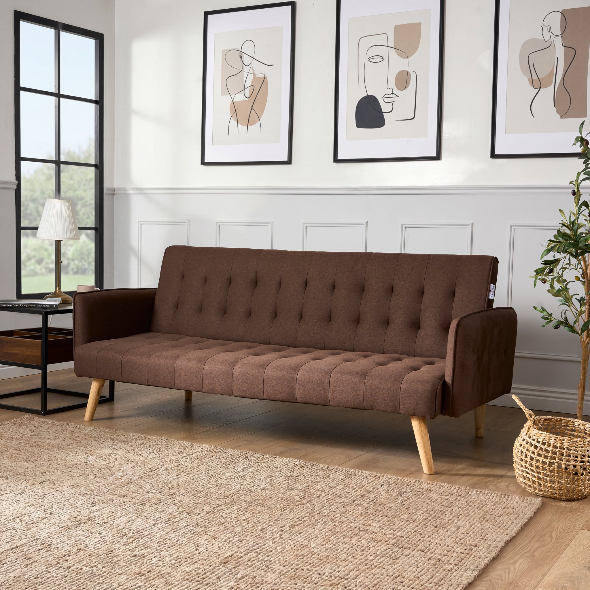 Canapé-lit clic-clac Mario 3 places double - Marron