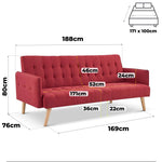 Mario Red Click Clack Sofa Bed, 3 Seater Linen Blend Settee with Guest Bed and Slanted Wooden Legs