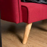 Mario Red Click Clack Sofa Bed, 3 Seater Linen Blend Settee with Guest Bed and Slanted Wooden Legs