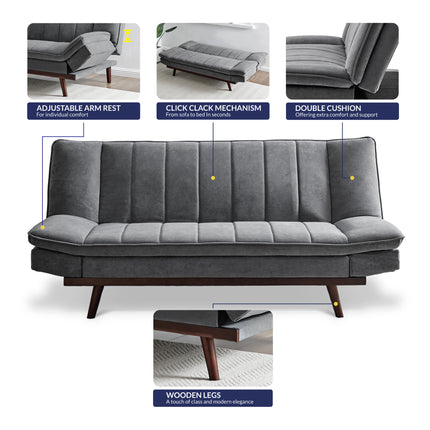 Mondaine Sofa Bed Click Clack Double - Grey Velvet