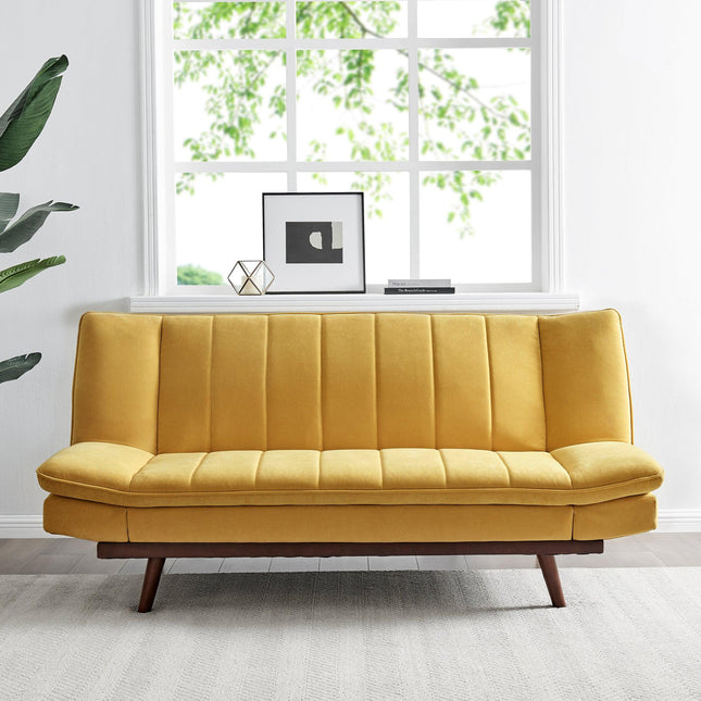 Mondaine Click Clack Double Velvet Sofa Bed - Yellow-5056536102836-Bargainia.com