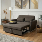 Chocolate Brown Sofa Bed, Dahlia 2 Seater Pull Out Sofa Bed, Linen Blend Sleeper Sofa with Double Sleeping Area