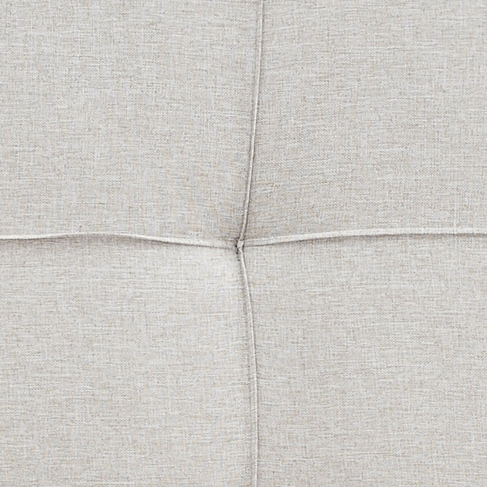 Britney Beige Click Clack Sofa Bed, 3 Seater Linen Blend Fabric Settee, Converts to Double Bed, Chrome Legs