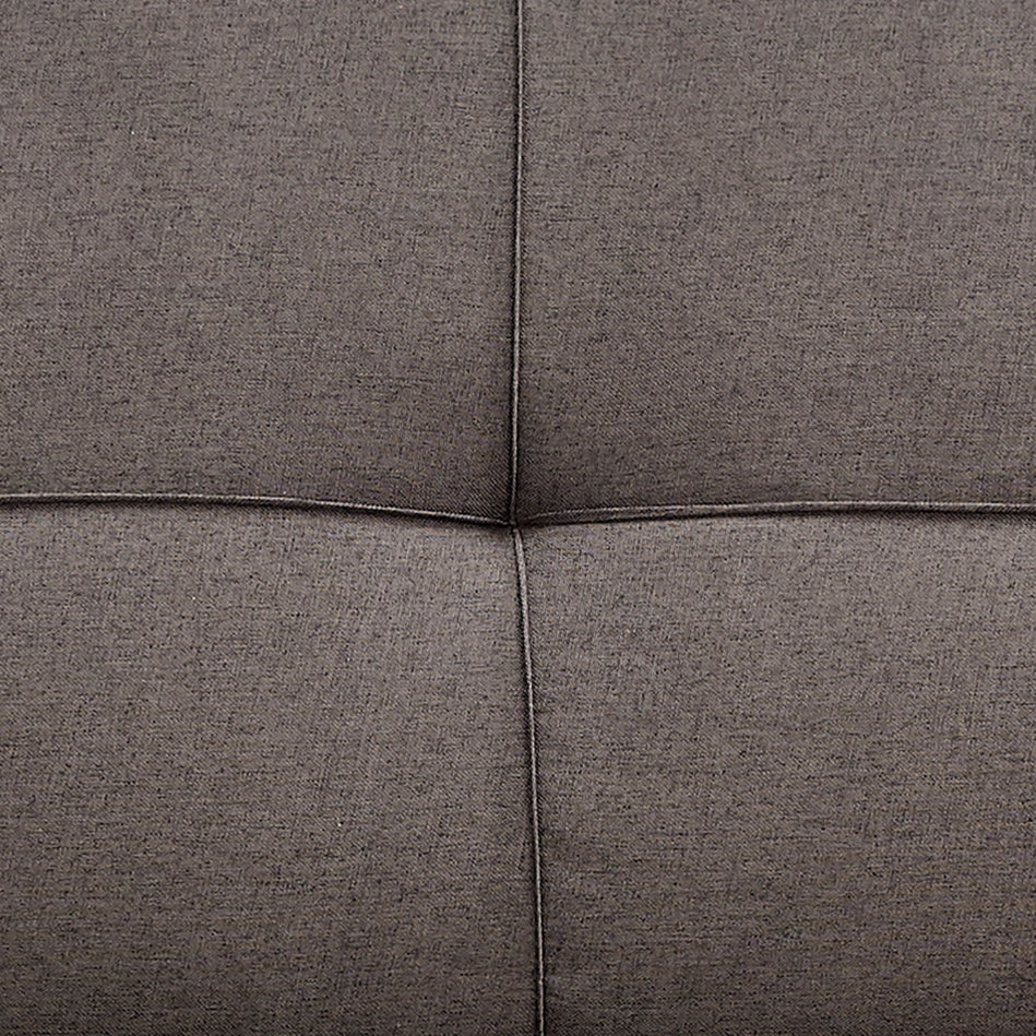 Britney Brown Click Clack Sofa Bed, 3 Seater Linen Blend Fabric Settee, Converts to Double Bed, Chrome Legs
