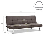 Britney Brown Click Clack Sofa Bed, 3 Seater Linen Blend Fabric Settee, Converts to Double Bed, Chrome Legs