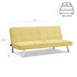 Britney Yellow Click Clack Sofa Bed, 3 Seater Linen Blend Fabric Settee, Converts to Double Bed, Chrome Legs