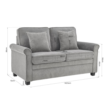 Ramy Corduroy 2 Seater Fold Out Sofa Bed - Grey-Bargainia.com