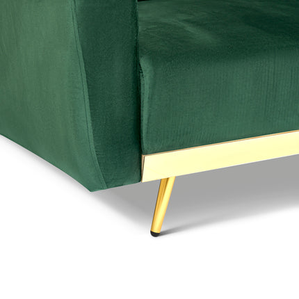 Libbie 3 Seater Jade Green Velvet Sofa Bed with Gold Detail