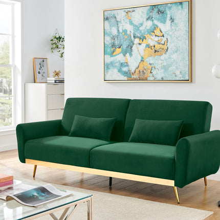 Libbie 3 Seater Jade Green Velvet Sofa Bed with Gold Detail