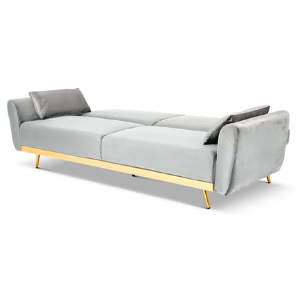 Libbie 3 Seater Light Grey Velvet Sofa Bed with Gold Detail