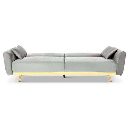 Libbie 3 Seater Light Grey Velvet Sofa Bed with Gold Detail