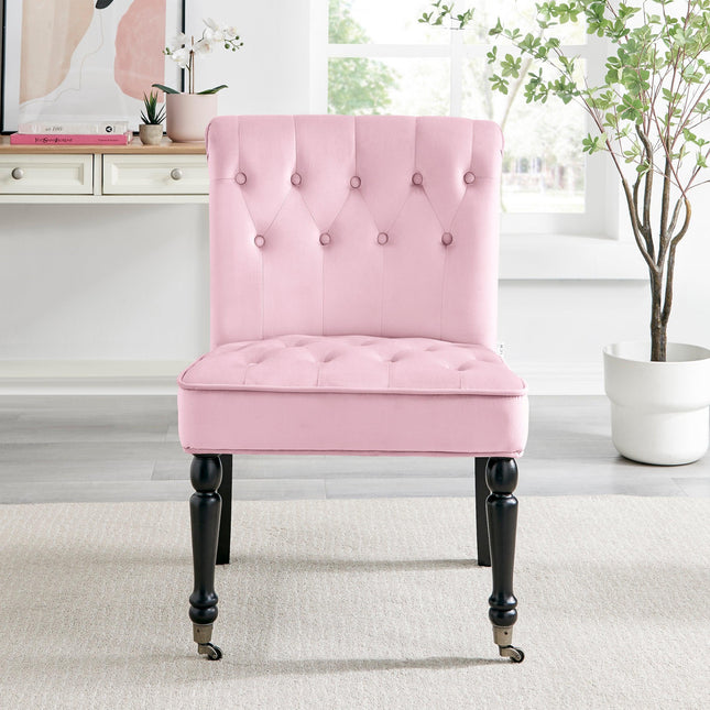 Winston Velvet Dining Chair With Wheels - Powder Pink-5056536103949-Bargainia.com