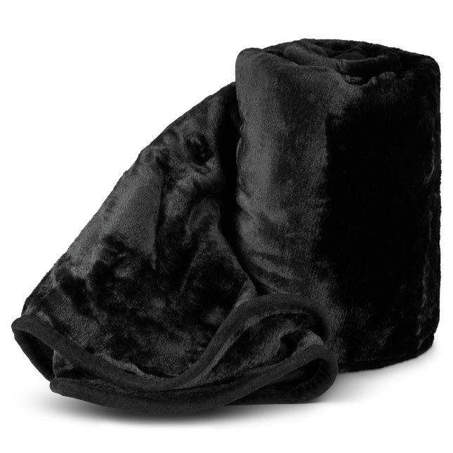 Hibernate Cosy Collection Soft Faux Mink Throw Thick Luxury Blanket - Midnight Black