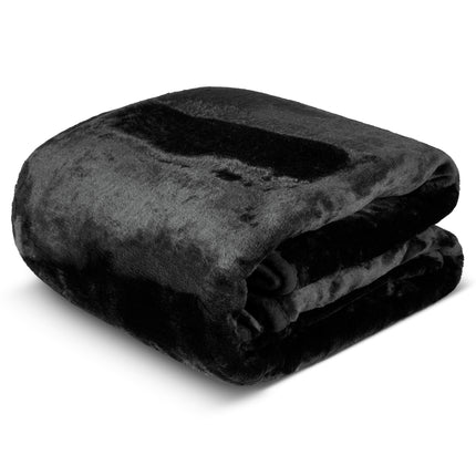 Hibernate Collection Soft Faux Mink Throw Thick Luxury Blanket - Midnight Black