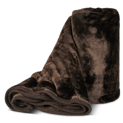 Hibernate Collection Soft Faux Mink Throw Thick Luxury Blanket - Dark Chocolate Brown