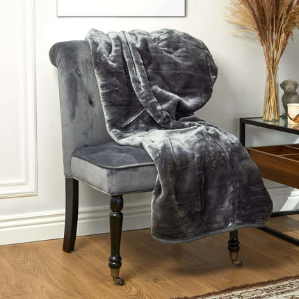 Hibernate Cosy Collection Soft Faux Mink Throw Thick Luxury Blanket - Metallic Grey