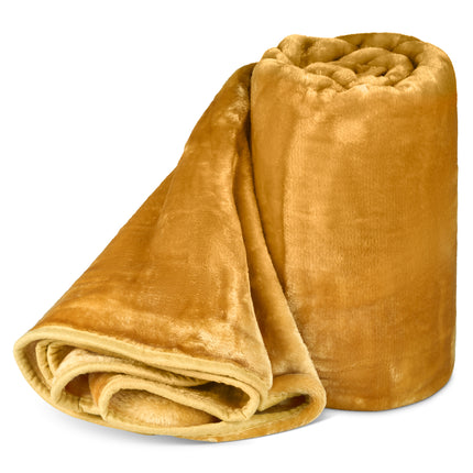 Hibernate Collection Soft Faux Mink Throw Thick Luxury Blanket - Yellow Gold