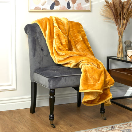 Hibernate Collection Soft Faux Mink Throw Thick Luxury Blanket - Yellow Gold