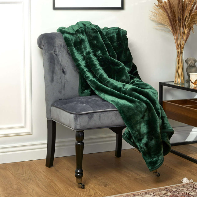 Hibernate Cosy Collection Soft Faux Mink Throw Thick Luxury Blanket - Emerald Green