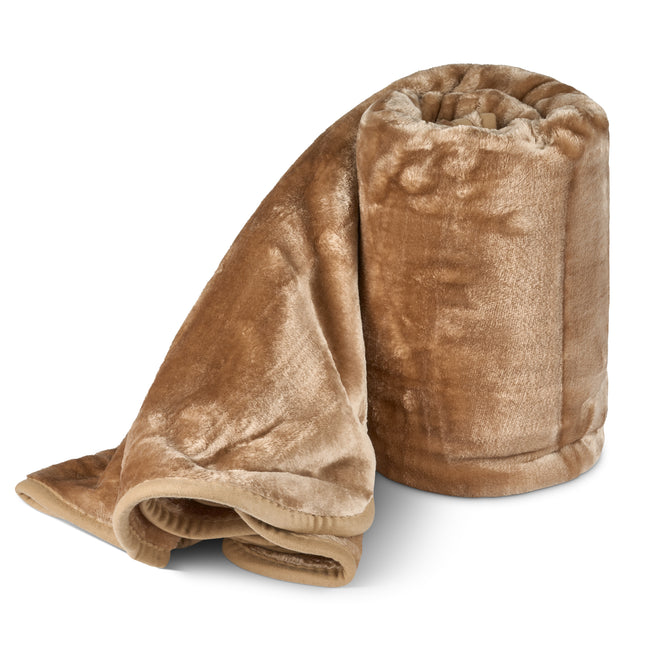 Hibernate Collection Soft Faux Mink Throw Thick Luxury Blanket - Beige