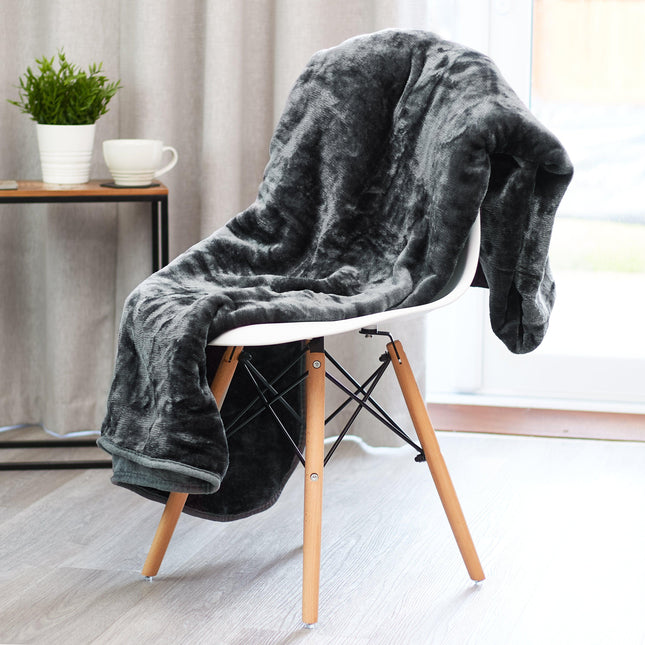 Soft Faux Mink Throw Double (150 x 200cm) - Charcoal-5056536106674-Bargainia.com